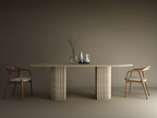 Oval Travertine Dining Table with Fluted Round Base