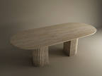 Oval Travertine Dining Table with Fluted Round Base
