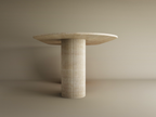Oval Travertine Dining Table with Fluted Round Base