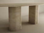 Oval Travertine Dining Table with Fluted Round Base