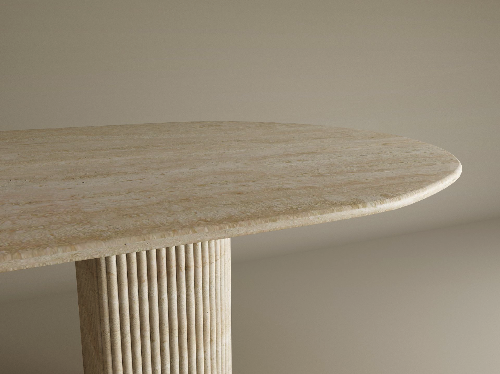 Oval Travertine Dining Table with Fluted Round Base