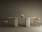 Rectangular Travertine Dining Table with Fluted Round Base