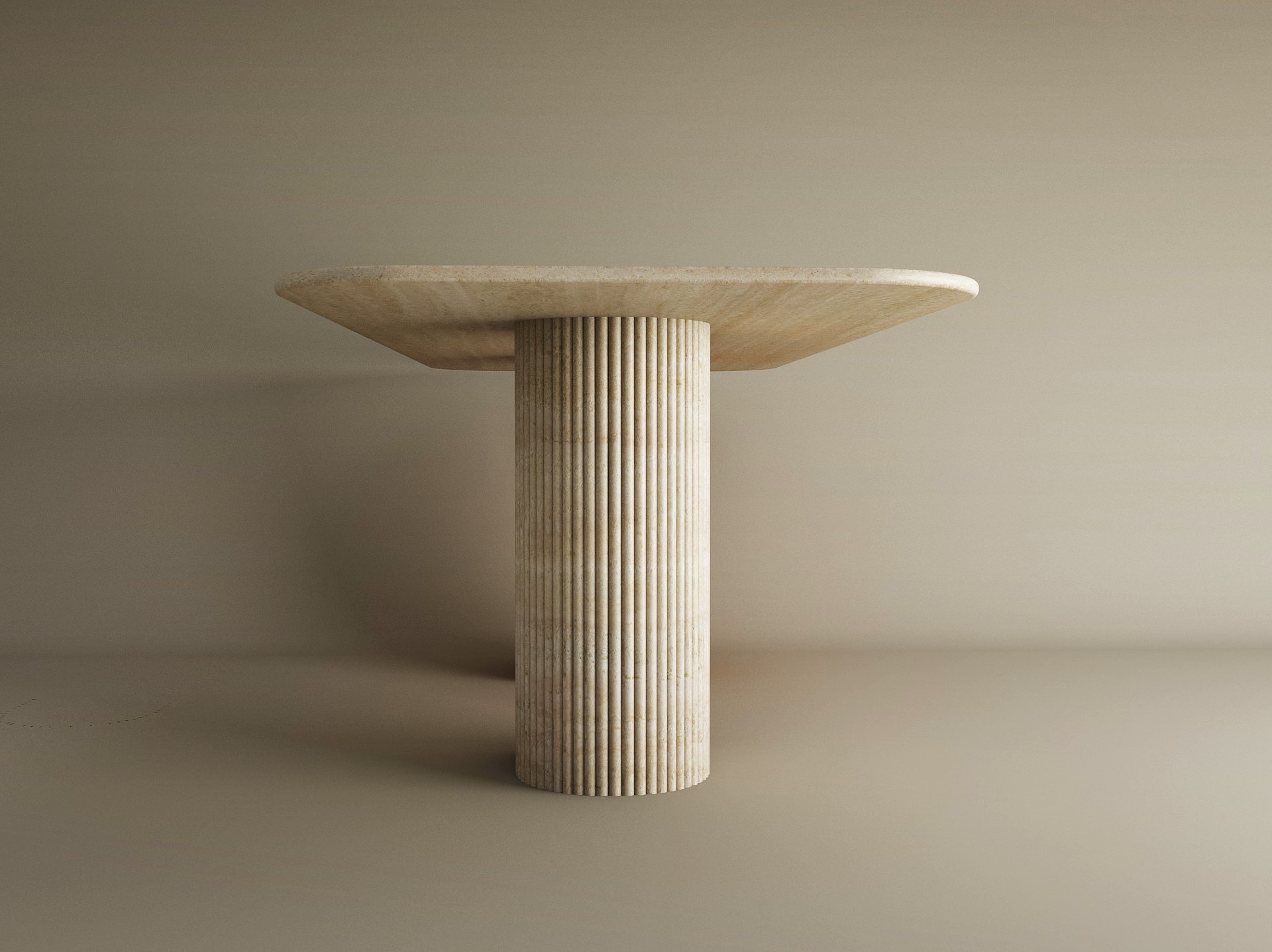 Rectangular Travertine Dining Table with Fluted Round Base