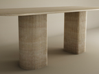 Rectangular Travertine Dining Table with Fluted Round Base