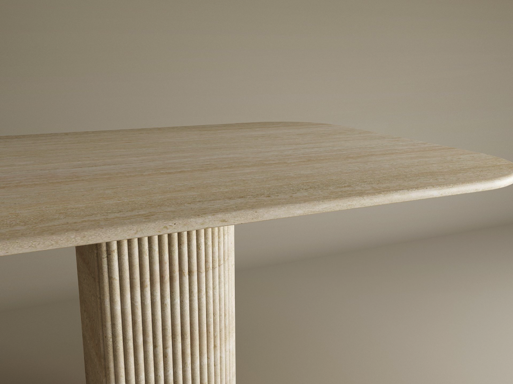 Rectangular Travertine Dining Table with Fluted Round Base