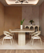 Rectangular Travertine Dining Table with Fluted Round Base