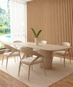 Rectangular Travertine Dining Table with Fluted Round Base