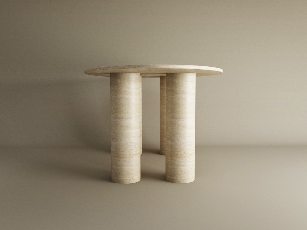Ellips Travertine Dining Table with Cylindrical Base