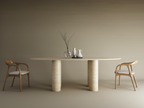 Ellips Travertine Dining Table with Cylindrical Base