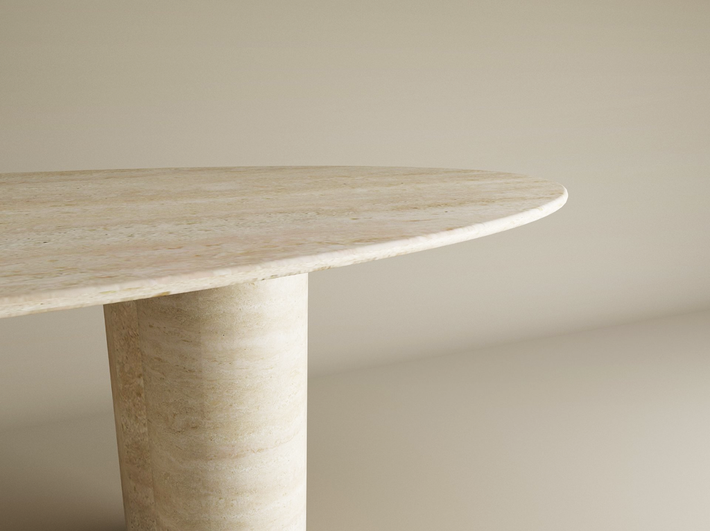 Ellips Travertine Dining Table with Cylindrical Base