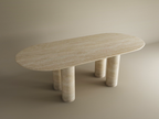 Oval Travertine Dining Table with Cylindrical Base