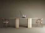 Ellips Travertine Dining Table with Sloped Pedestal Base