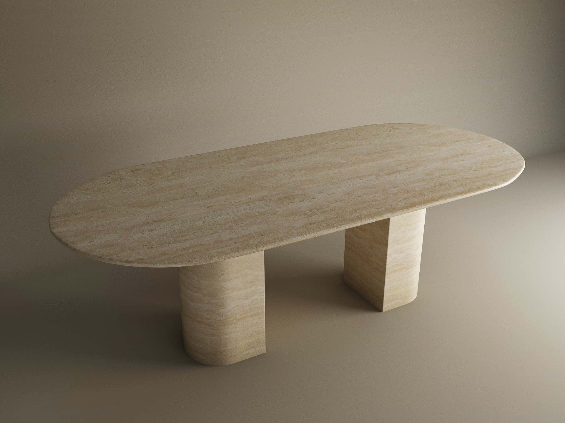 Oval Travertine Dining Table with Sloped Pedestal Base