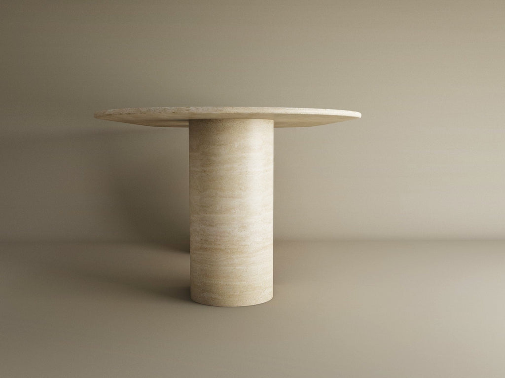 Oval Travertine Dining Table with Sloped Pedestal Base