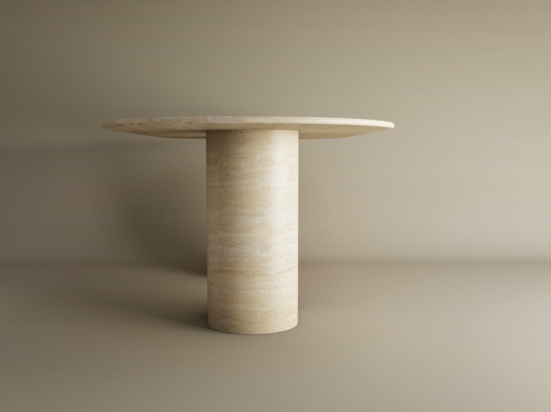 Oval Travertine Dining Table with Sloped Pedestal Base