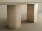 Oval Travertine Dining Table with Sloped Pedestal Base