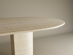 Oval Travertine Dining Table with Sloped Pedestal Base