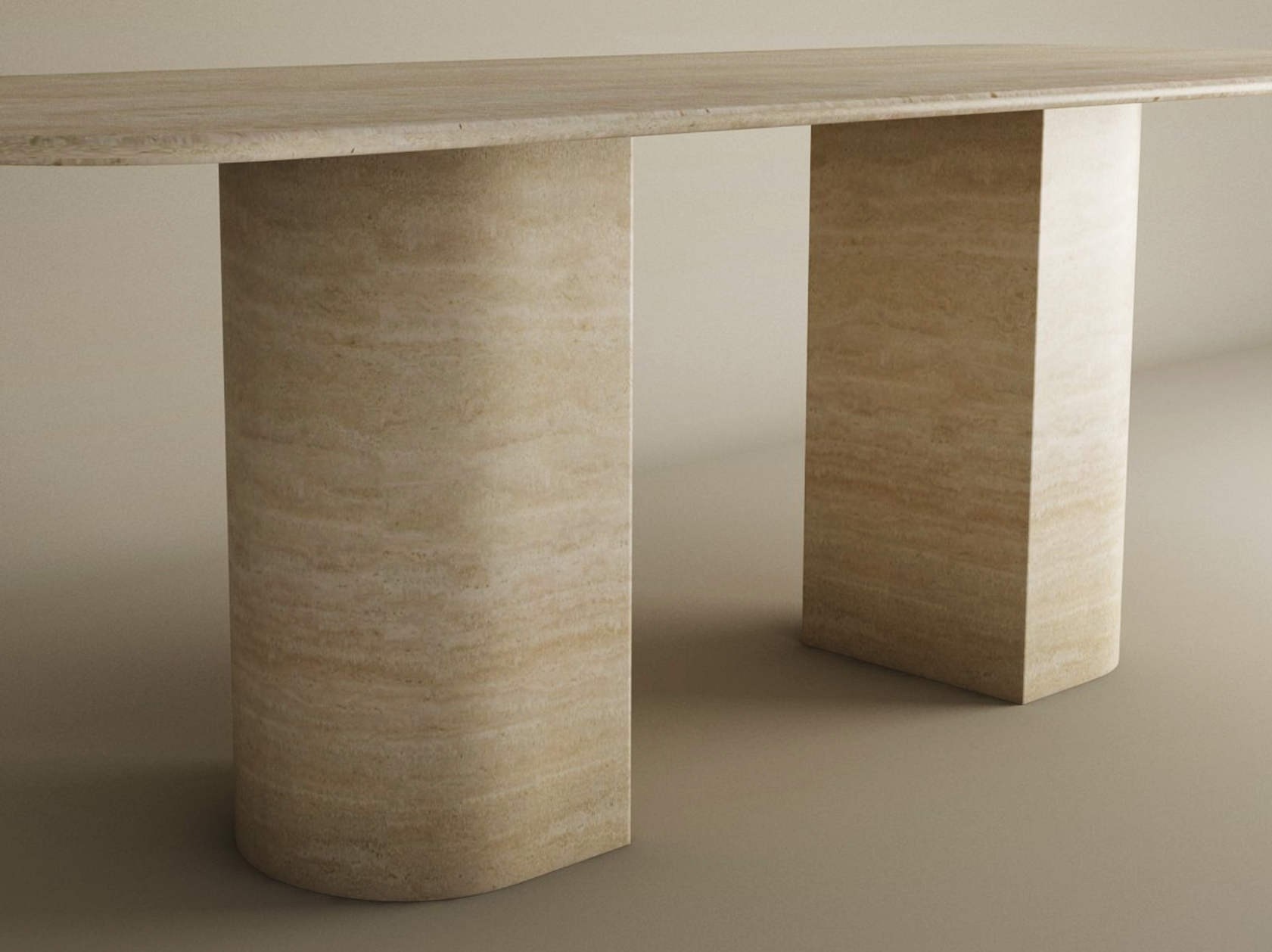 Rectangular Travertine Dining Table with Sloped Pedestal Base