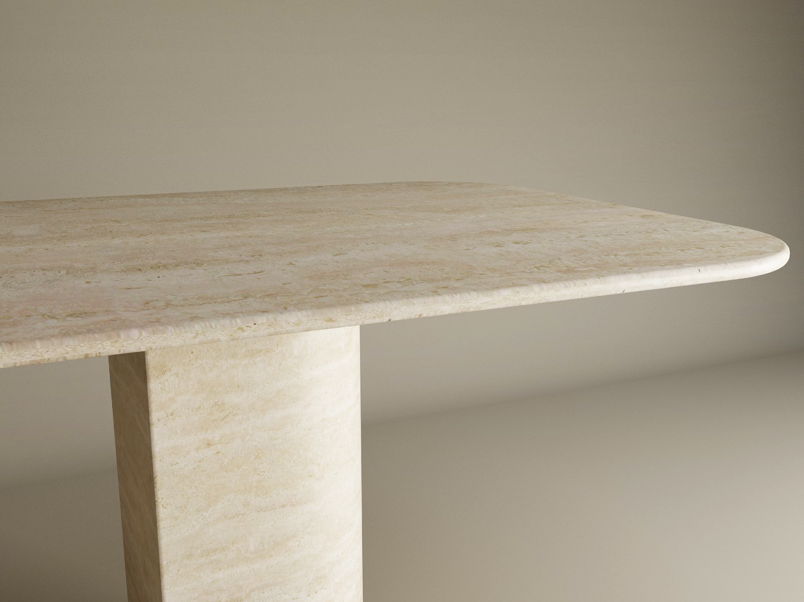 Rectangular Travertine Dining Table with Sloped Pedestal Base