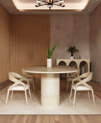 Oval Travertine Dining Table with Sloped Pedestal Base