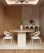 Oval Travertine Dining Table with Hexagonal Pedestal Base