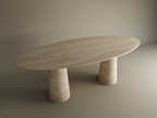 Ellips Travertine Dining Table with Conical Pedestal Base