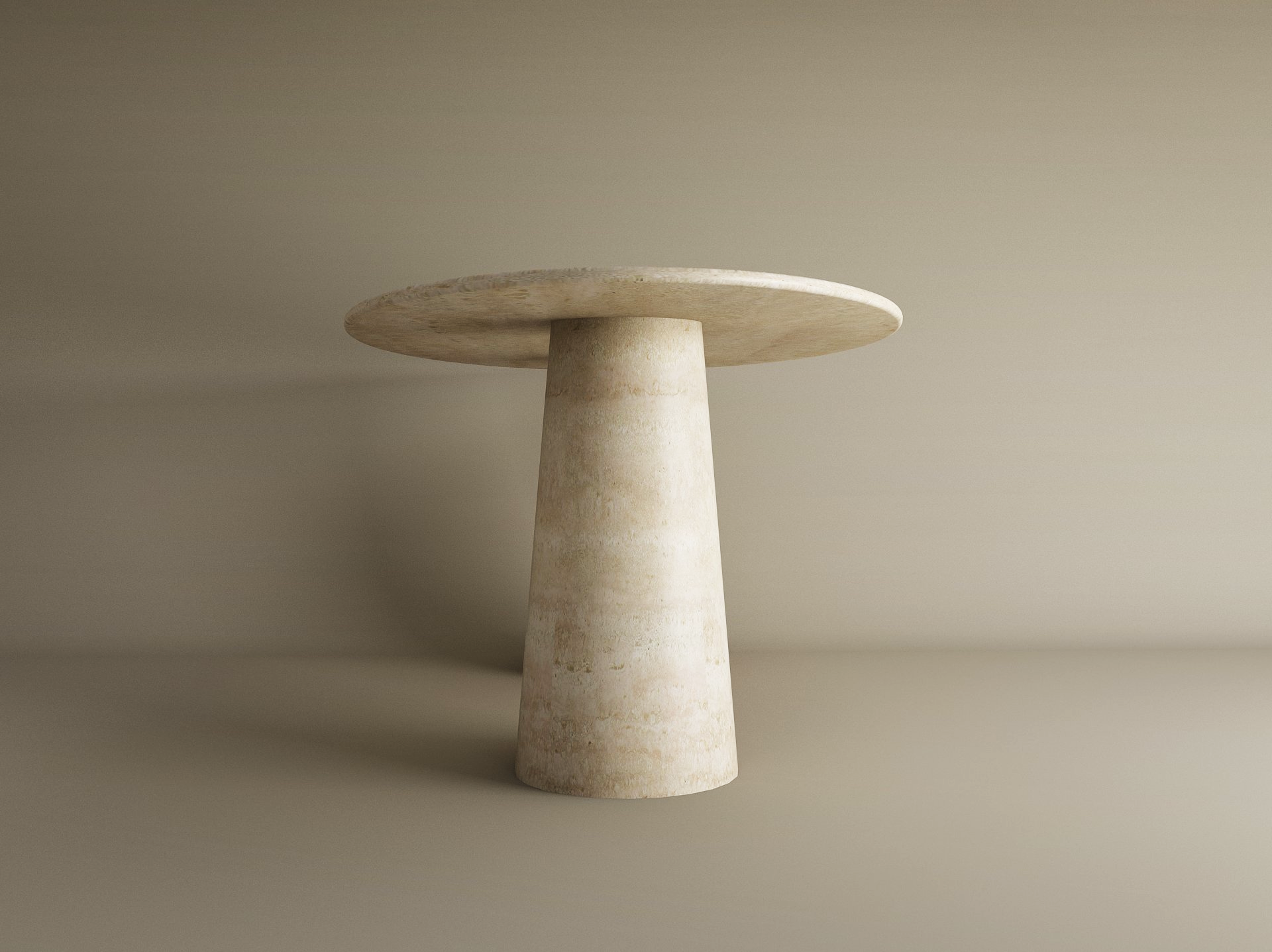 Ellips Travertine Dining Table with Conical Pedestal Base