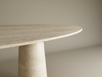 Ellips Travertine Dining Table with Conical Pedestal Base