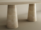 Oval Travertine Dining Table with Conical Pedestal Base