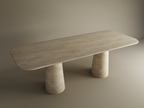 Rectangular Travertine Dining Table with Conical Pedestal Base