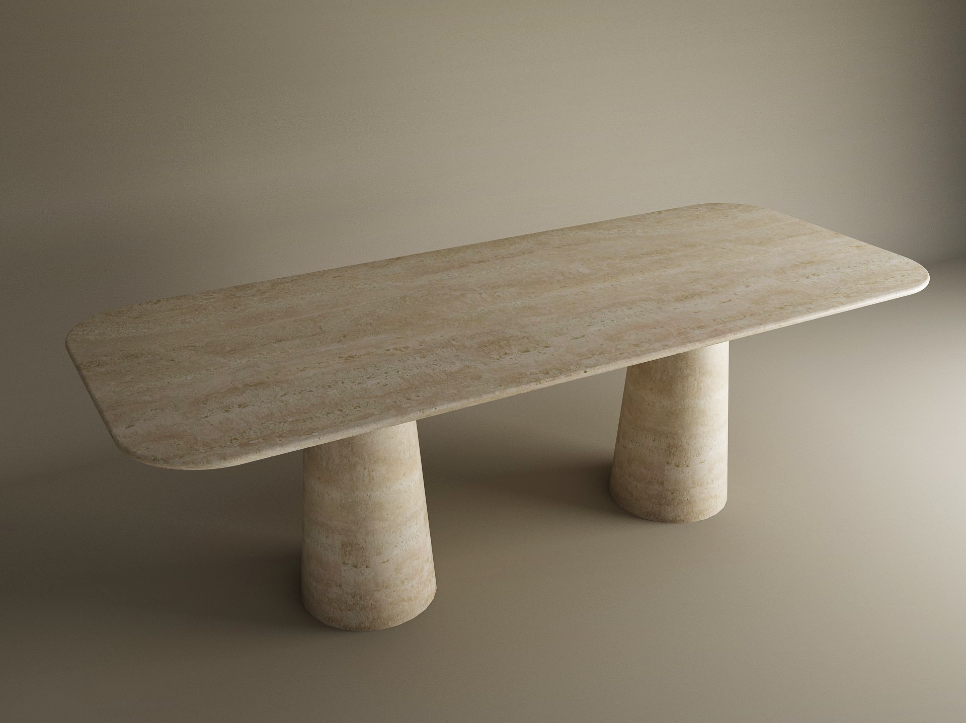 Rectangular Travertine Dining Table with Conical Pedestal Base
