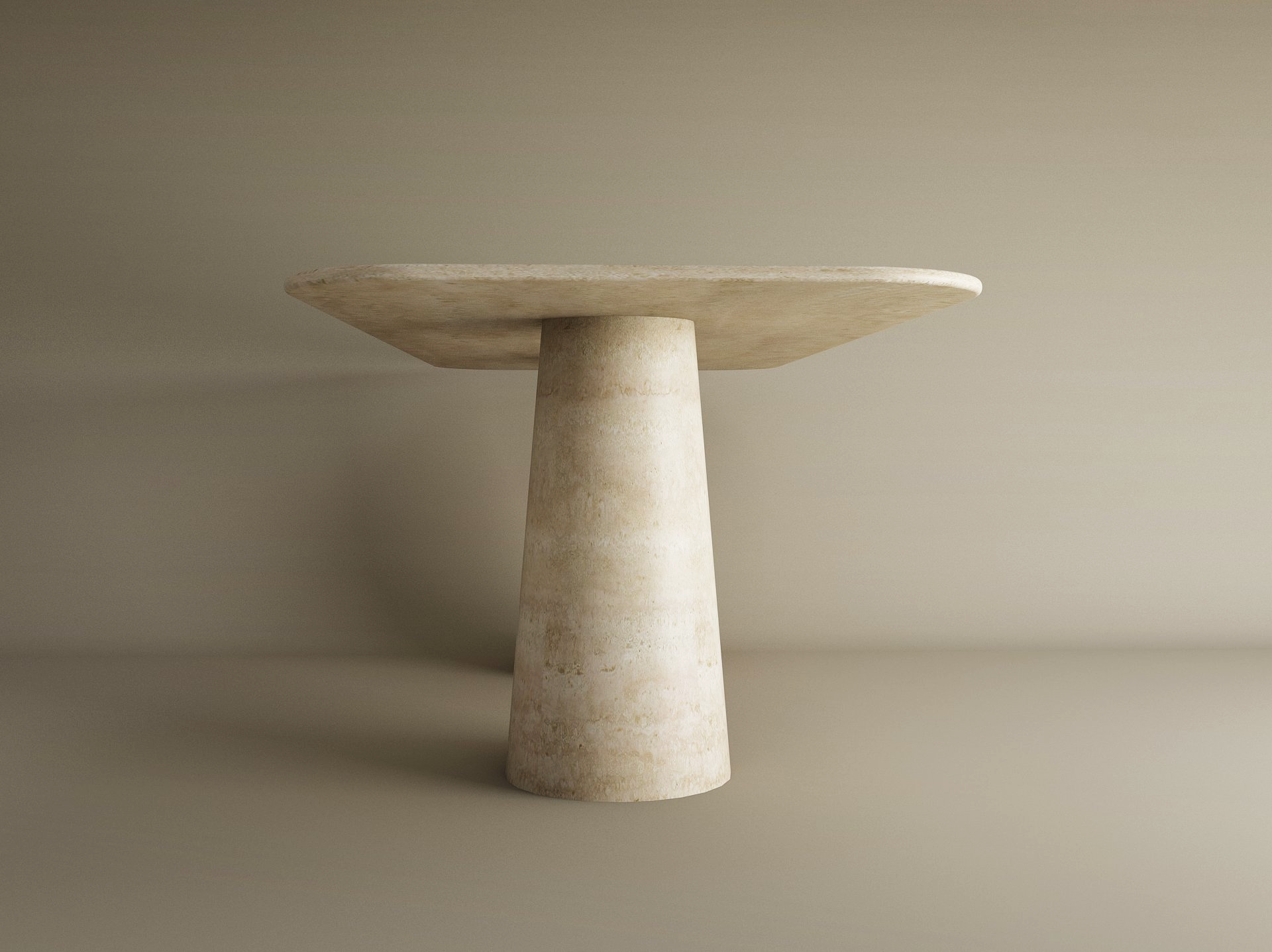 Rectangular Travertine Dining Table with Conical Pedestal Base
