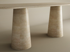 Rectangular Travertine Dining Table with Conical Pedestal Base