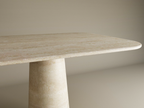Rectangular Travertine Dining Table with Conical Pedestal Base
