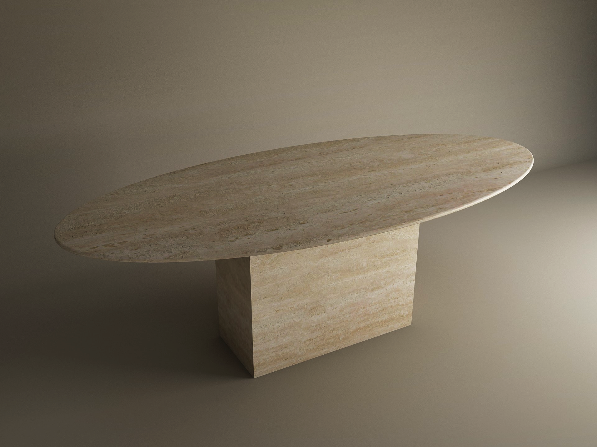 Ellips Travertine Dining Table with Block Base