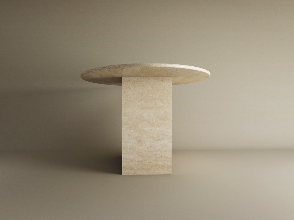 Ellips Travertine Dining Table with Block Base