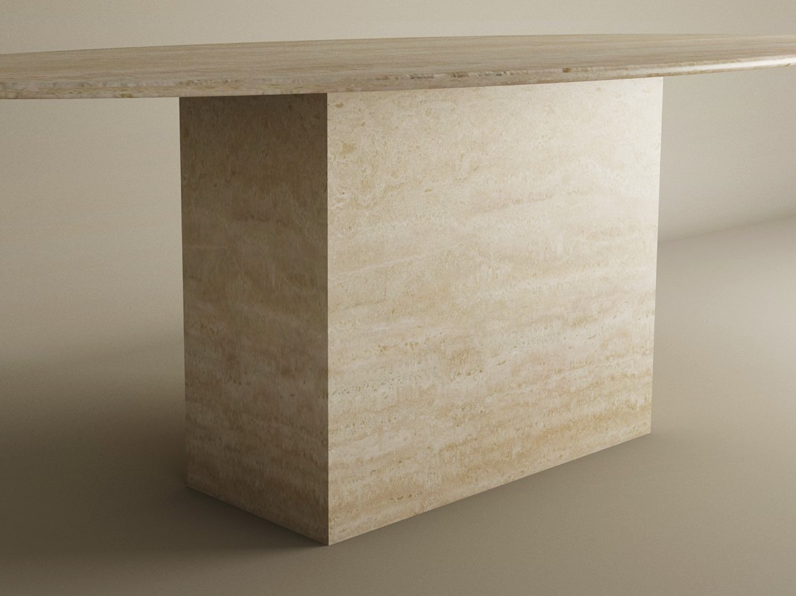 Ellips Travertine Dining Table with Block Base