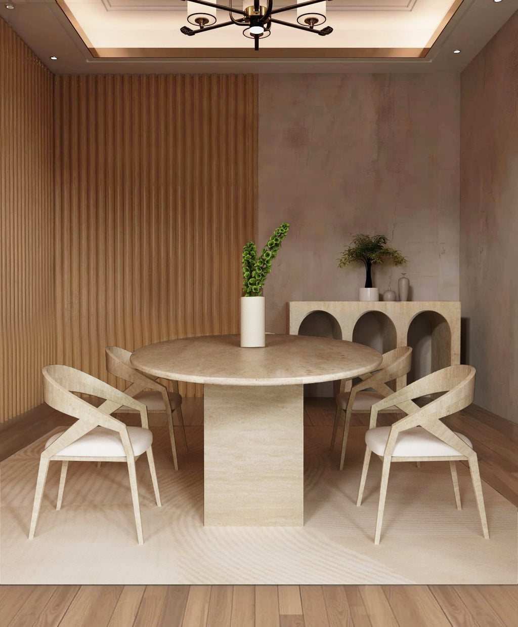 Ellips Travertine Dining Table with Block Base