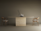 Oval Travertine Dining Table with Block Base