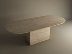 Oval Travertine Dining Table with Block Base
