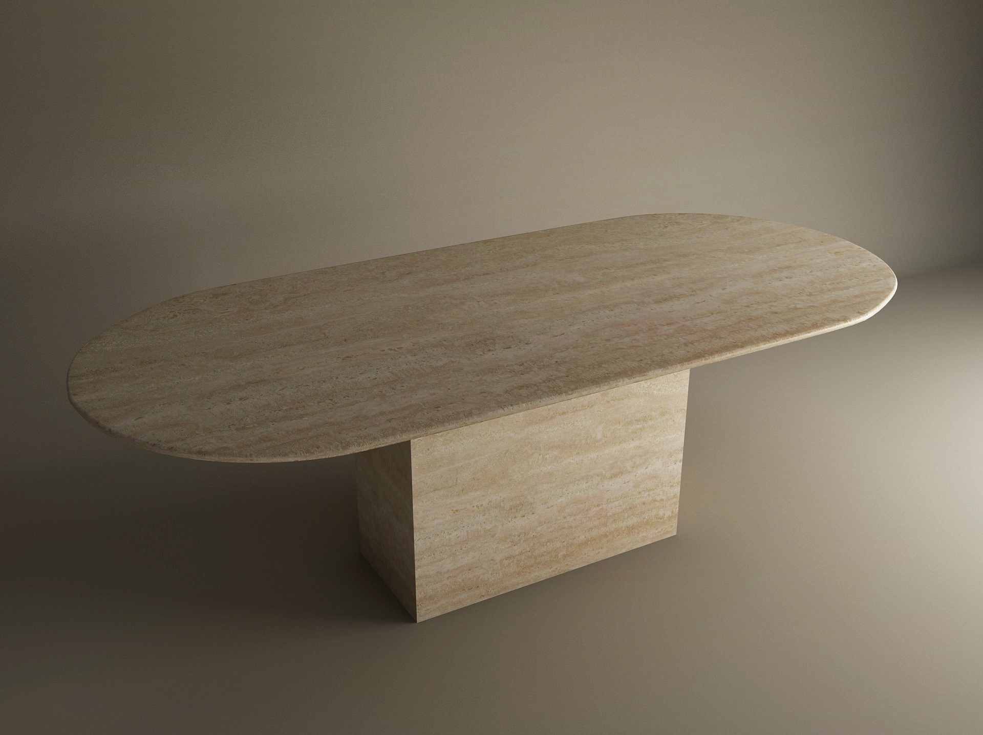 Oval Travertine Dining Table with Block Base