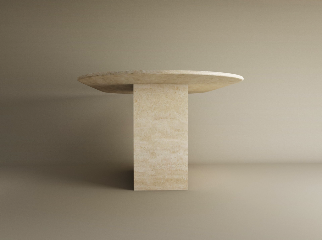 Oval Travertine Dining Table with Block Base