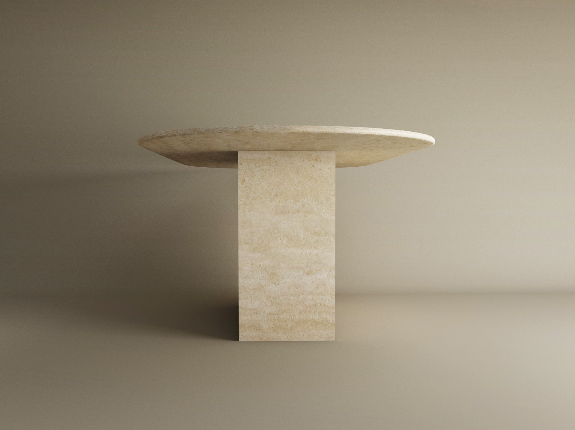 Oval Travertine Dining Table with Block Base