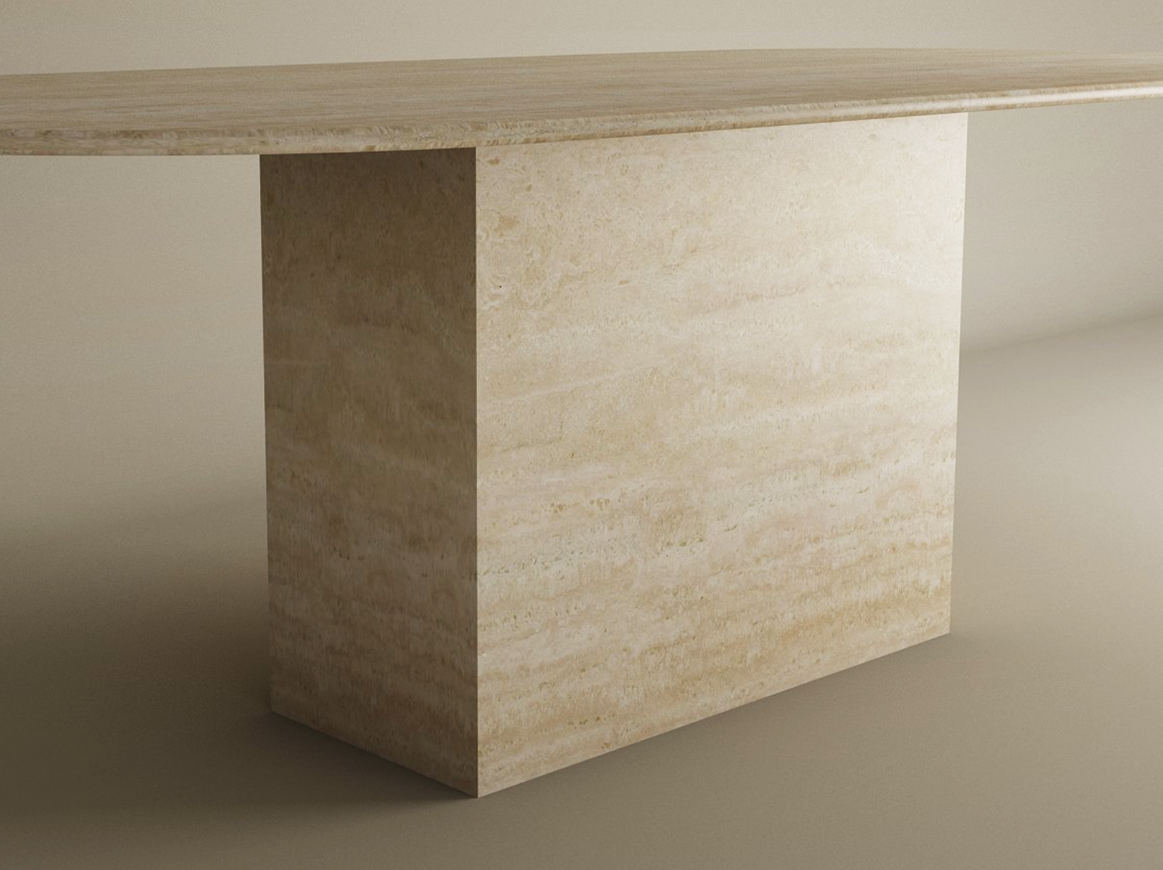 Oval Travertine Dining Table with Block Base
