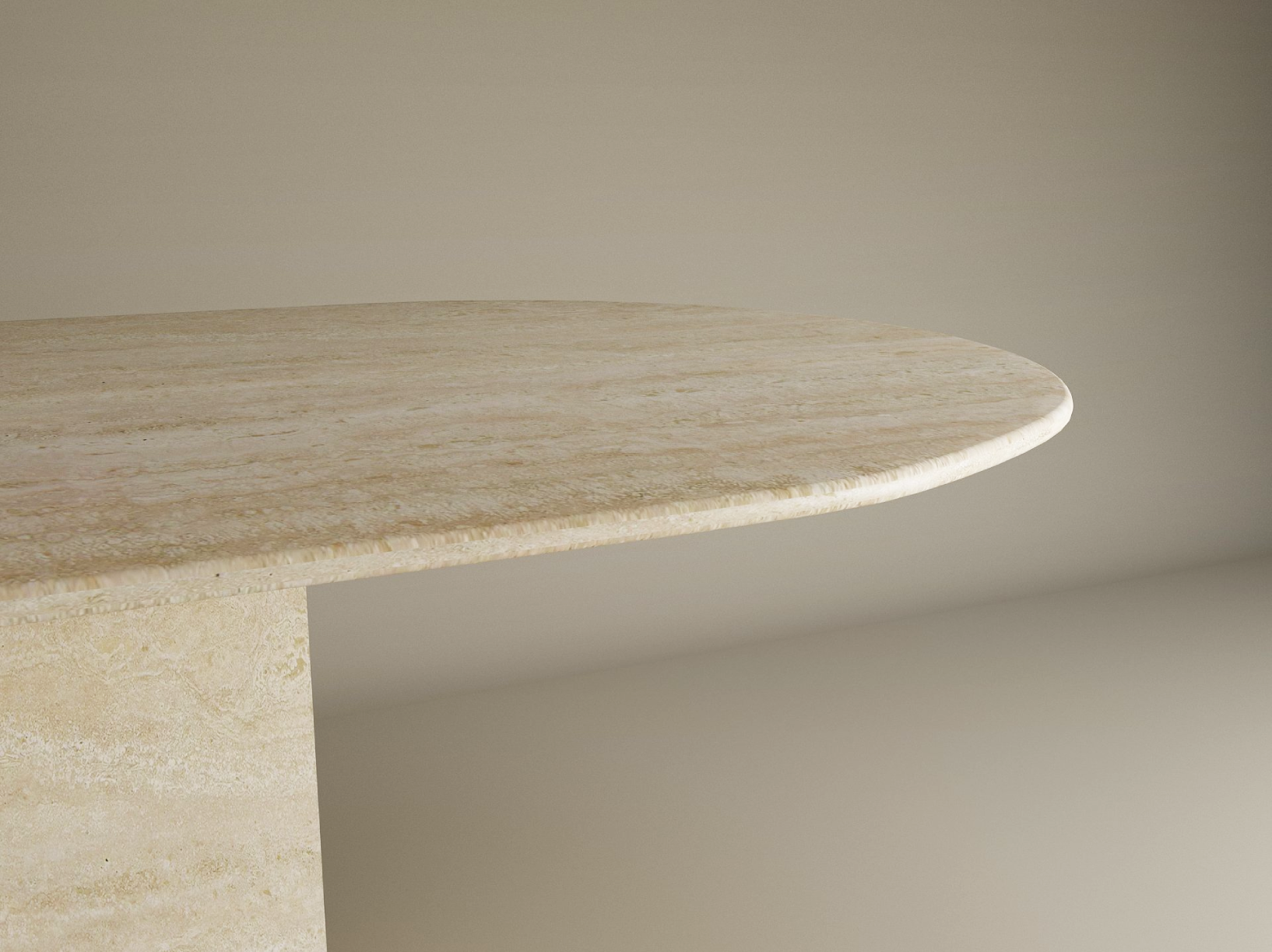 Oval Travertine Dining Table with Block Base