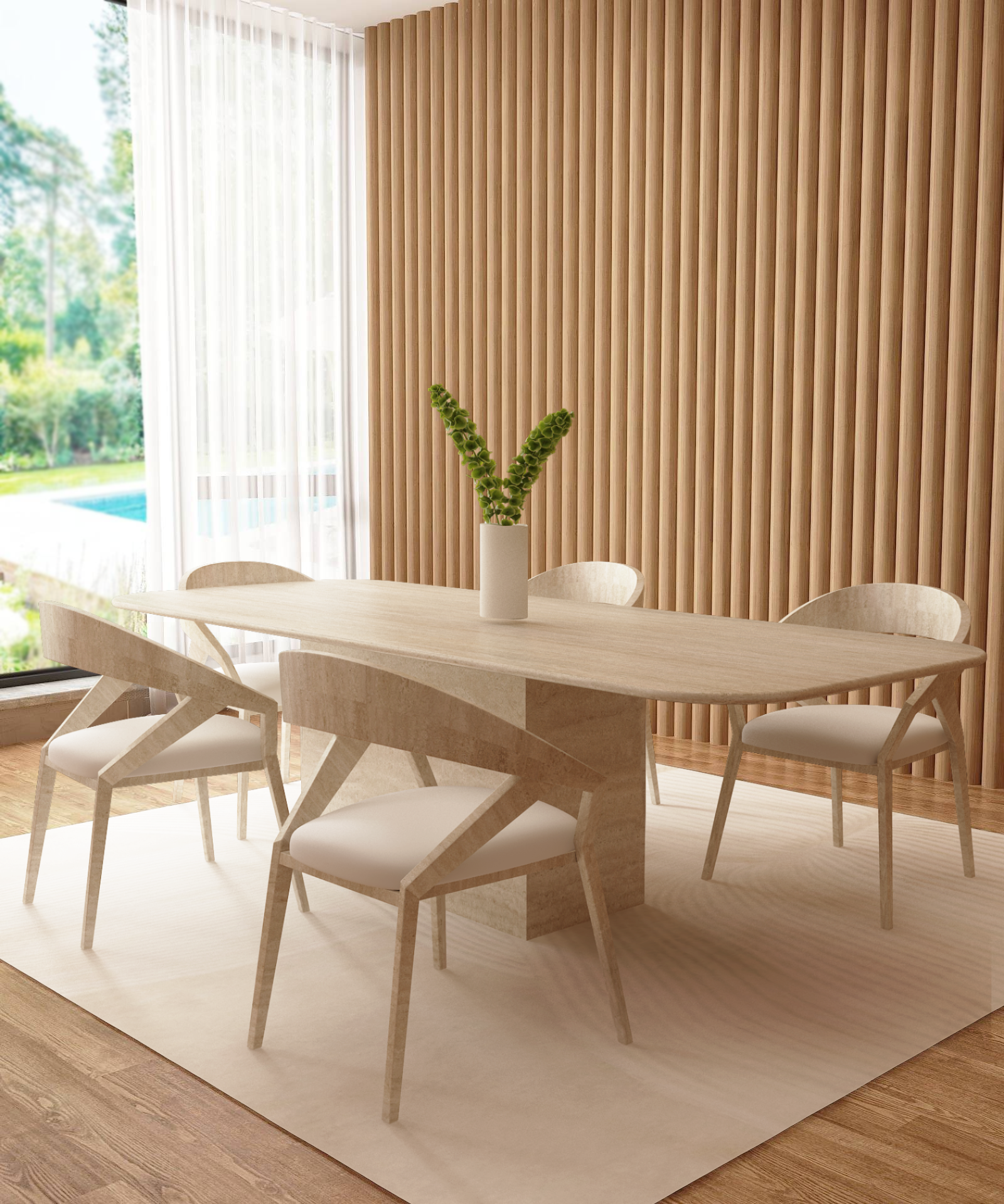 Rectangular Travertine Dining Table with Block Base