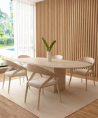 Oval Travertine Dining Table with Block Base
