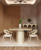 Rectangular Travertine Dining Table with Hexagonal Pedestal Base