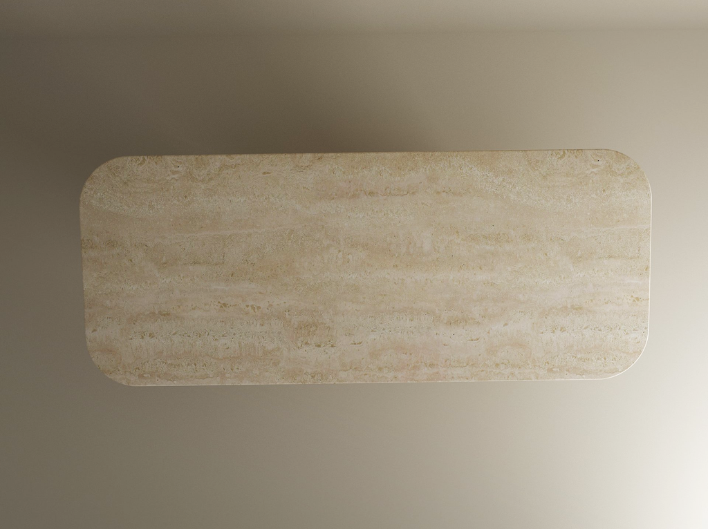 Rectangular Travertine Dining Table with Conical Pedestal Base