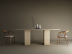Ellips Travertine Dining Table with Rectangular Pedestal Base